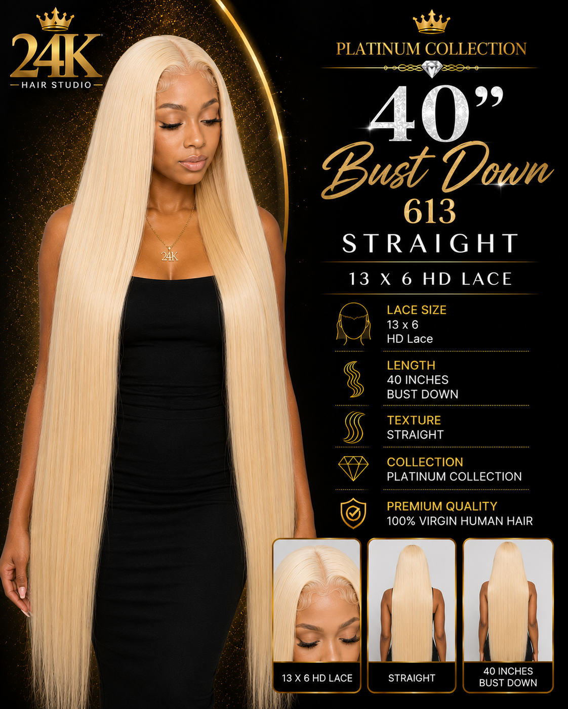 Straight 613 13 x 6 lace wig 40’’ PL